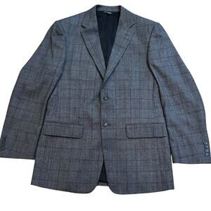 Jos. A. Bank Travelers Jacket Sport Coat 40L Gray/Wine Windowpane Plaid Wool